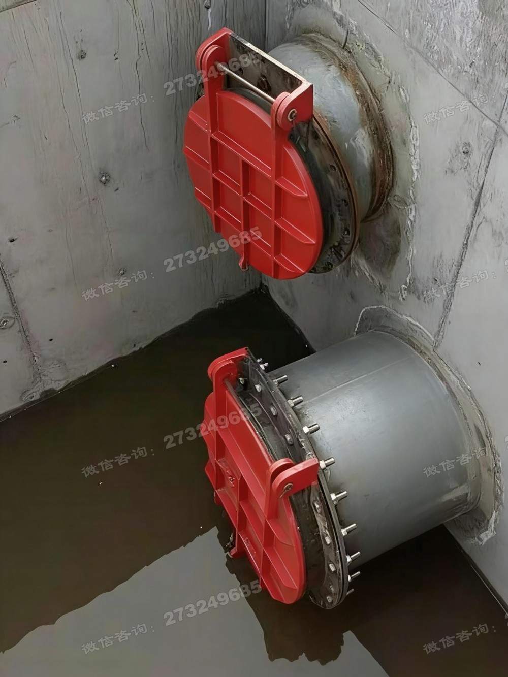 涵洞双联红色铸铁拍门